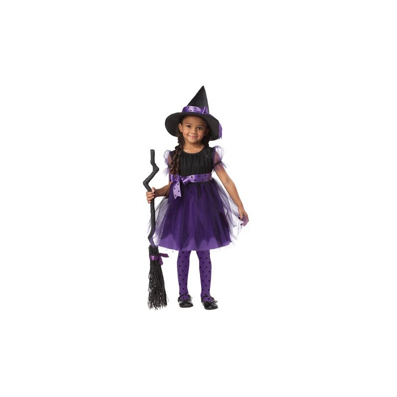 Fantasia Infantil Bruxa Roxa com Vassoura Doces ou Travessuras