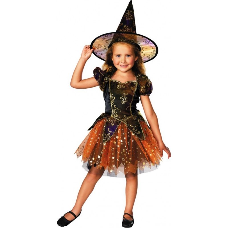 Fantasia Halloween Feminina Infantil Bruxinha Vestido de Bruxa