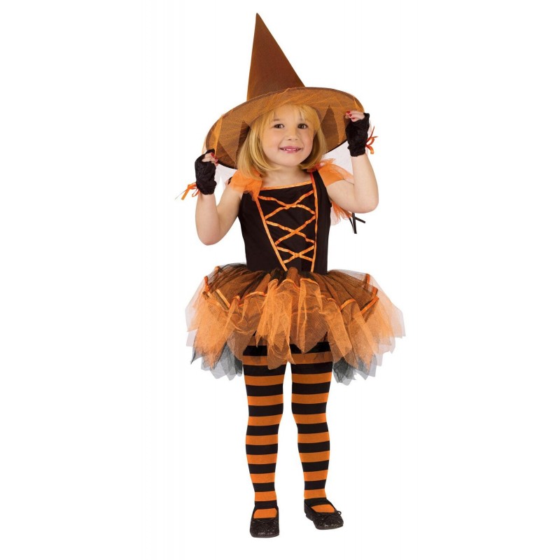 Fantasia Menina Infantil Festa Halloween Bruxa Laranja Tule