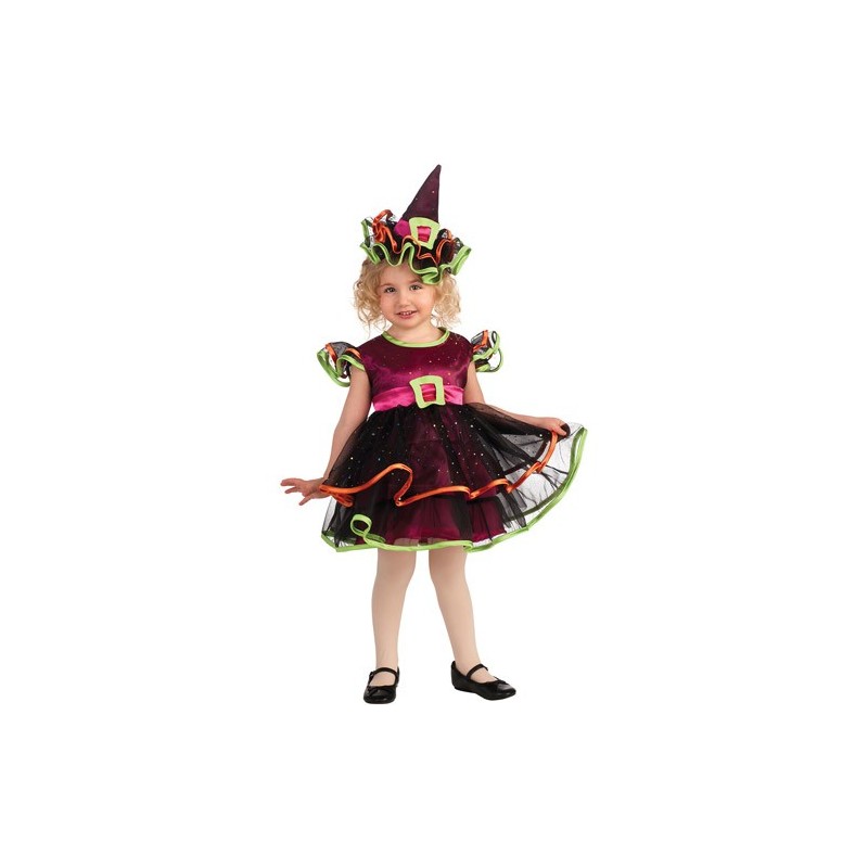 Fantasia Infantil Bruxinha Halloween Colorida com Chapéu