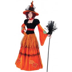 Fantasia Bruxa Luxo Feminina Elegante Laranjada Halloween Festa