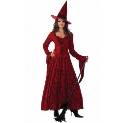 Fantasia Bruxa Medieval Feminina Vermelho Halloween Festa