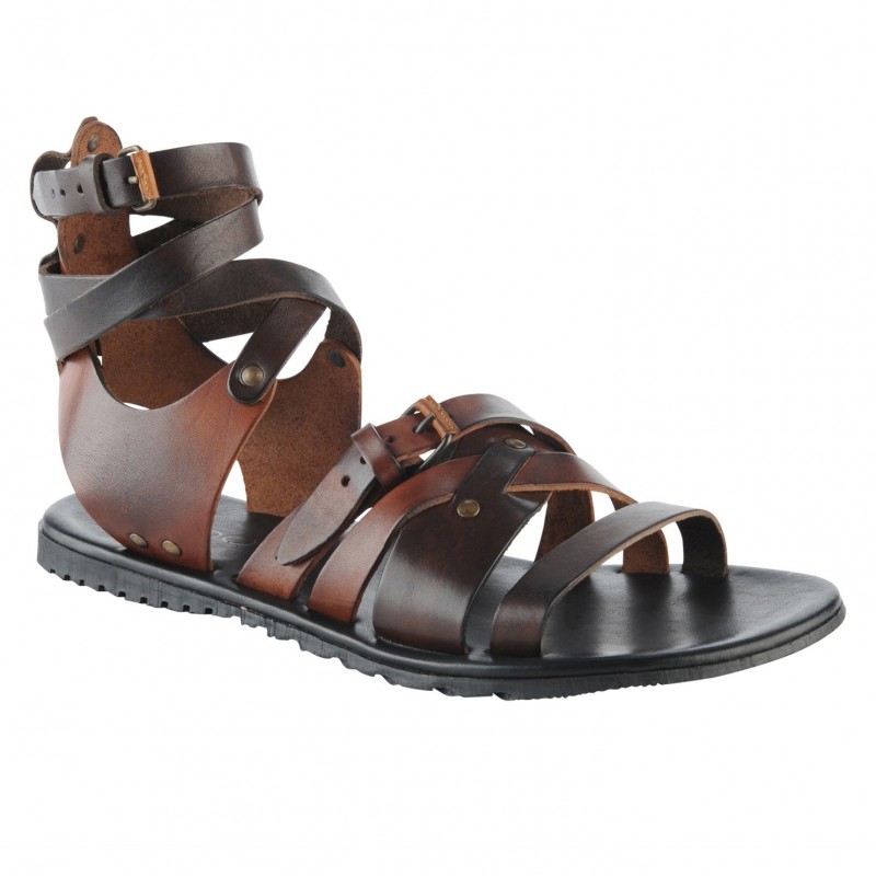 Sandália Masculina Verão Gladiador Couro Marrom