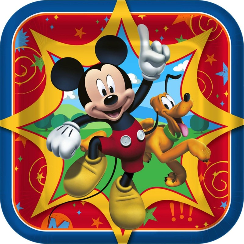 Prato de Papel Quadrado Mickey Mouse Festa Infantil com 12un