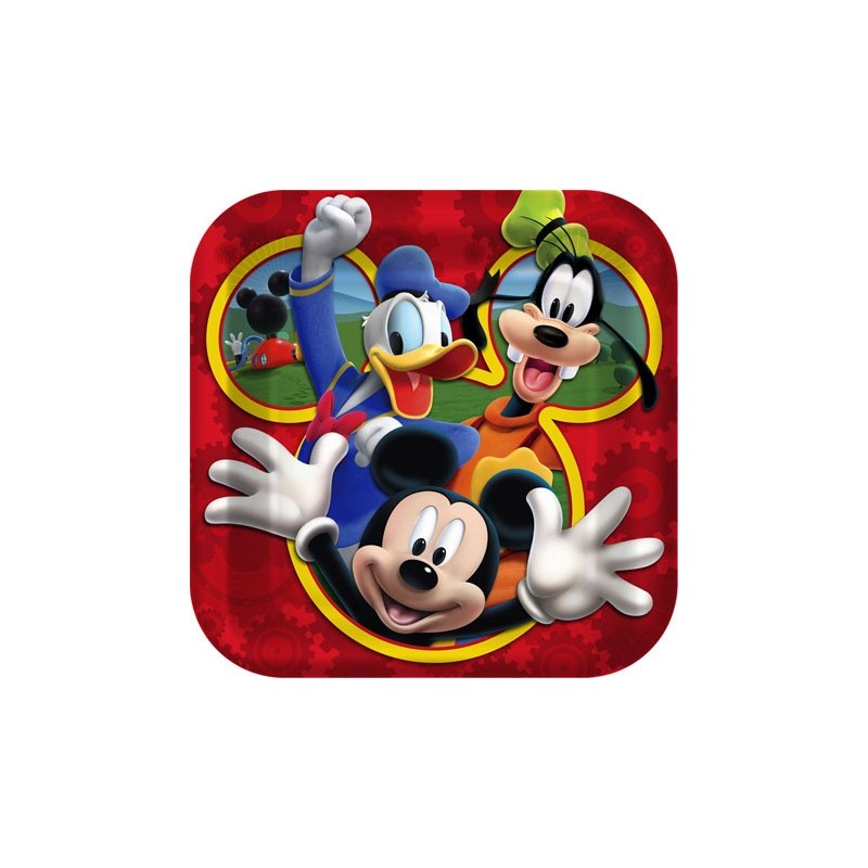 Prato Descartável de Papel Quadrado Mickey Mouse Festa Infantil com 12un