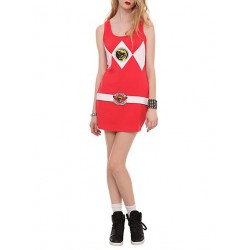 Fantasia Power Ranger Vermelho Feminina Adulto Vestido Halloween Carnaval