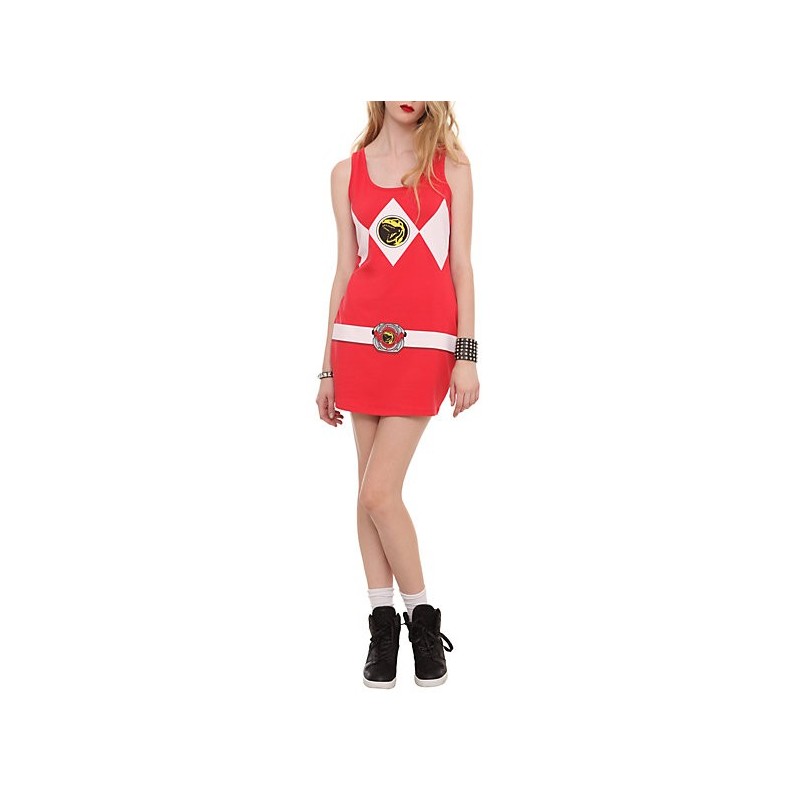 Fantasia Power Ranger Vermelho Feminina Adulto Vestido Halloween Carnaval