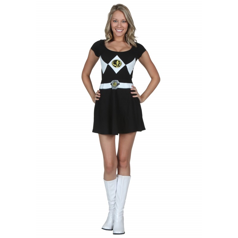Fantasia Power Ranger Preto Feminina Adulto Vestido Halloween Carnaval