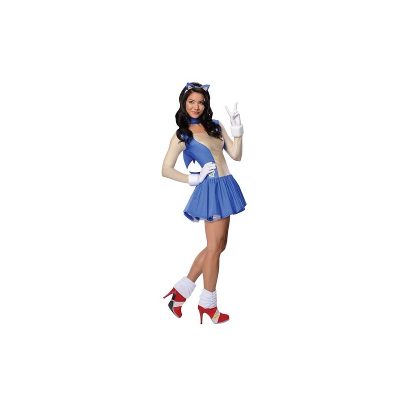 Fantasia Sonic Feminina Adulto Vestido Halloween Carnaval