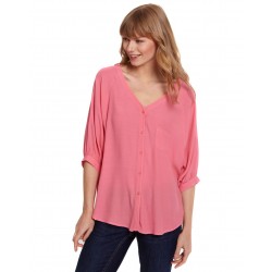 Camisa Feminina Rosa Algodão com Mangas 3/4