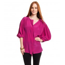 Camisa Feminina Roxa Chiffon com Mangas 3/4