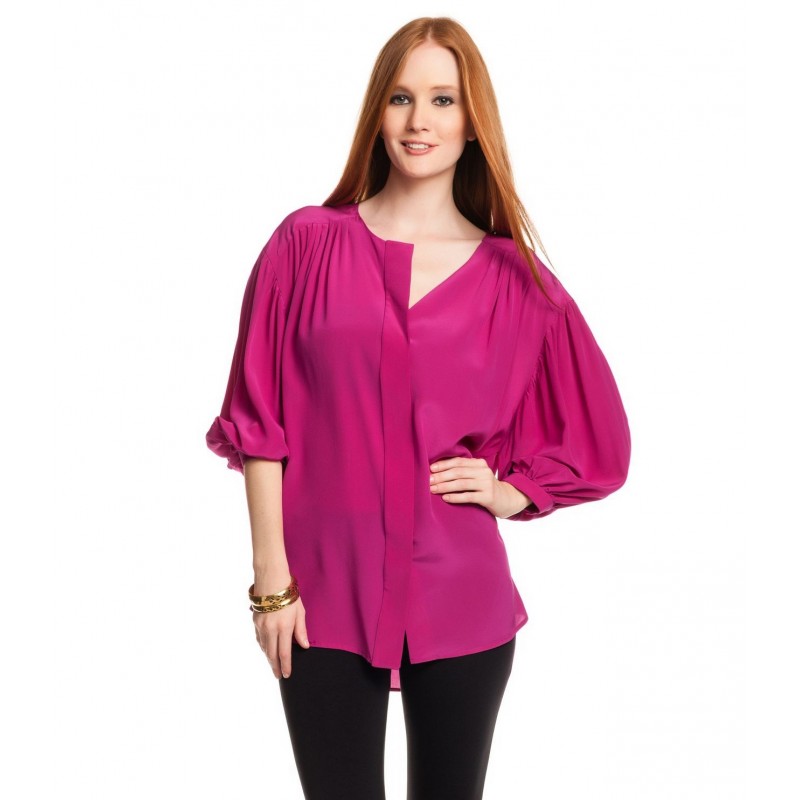 Camisa Feminina Roxa Chiffon com Mangas 3/4