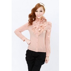 Camisa Feminina Chiffon Rosa Manga Longa