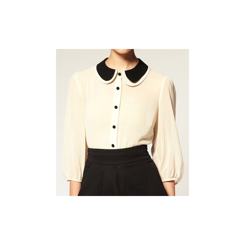 Camisa Feminina Chiffon Bege Manga 3/4
