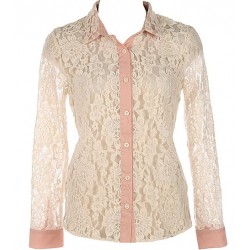 Blusa Camisa Feminina de Renda Rosa Nude