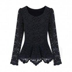 Blusa Feminina de Renda Preta Manga Longa
