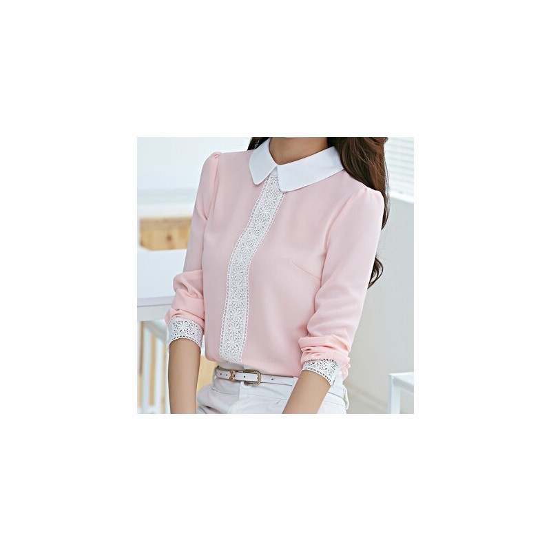 Blusa Feminina Chiffon Rosa com Renda