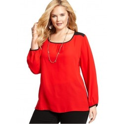 Blusa Feminina Plus Size Renda Chiffon Vermelha