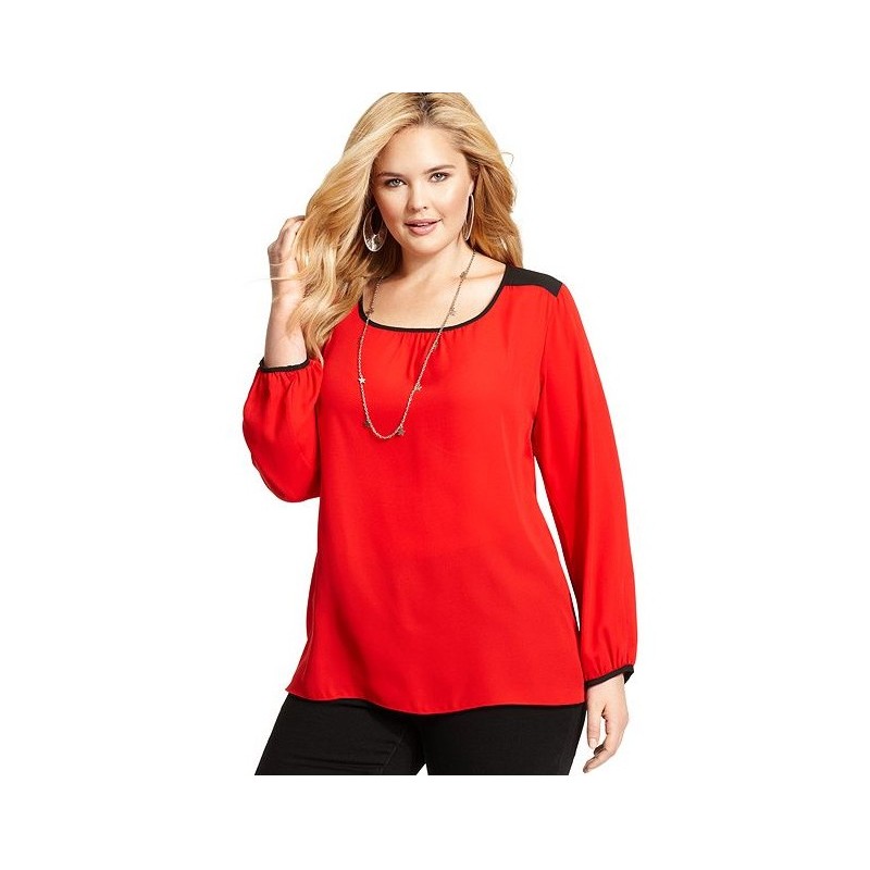 Blusa Feminina Plus Size Renda Chiffon Vermelha