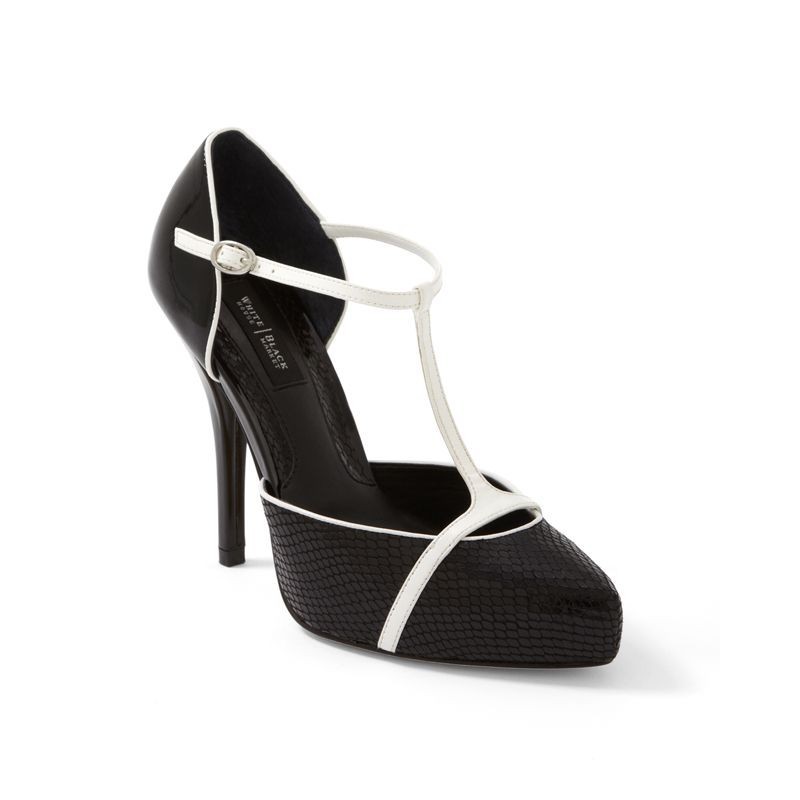 Sapato Feminino Couro Preto e Branco Salto Alto 12cm