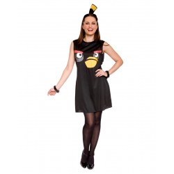 Fantasia Feminina Adulto Angry Birds Preto Carnaval Festa Halloween