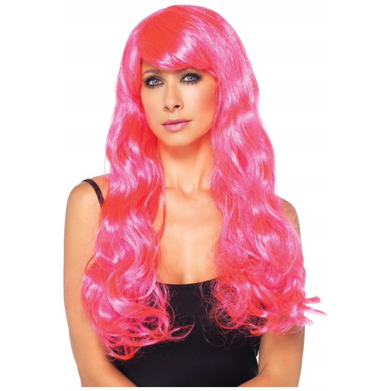 Peruca Feminina Rosa Pink Longa Festa Halloween Carnaval