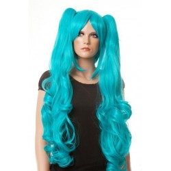 Peruca Feminina Azul Vocaloide Miku Longa Cosplay Halloween