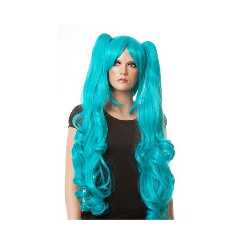 Peruca Feminina Azul Vocaloide Miku Longa Cosplay Halloween