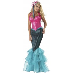 Fantasia Feminina Sereia Rosa e Azul Halloween Carnaval