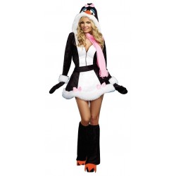 Fantasia Feminina Pinguim Vestido Festa Halloween Carnaval