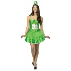 Fantasia Feminina Vestido M&M Verde Chocolate Festa Halloween