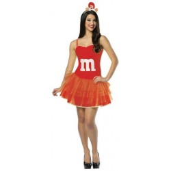 Fantasia Feminina Vestido M&M Vermelho Chocolate Festa Halloween