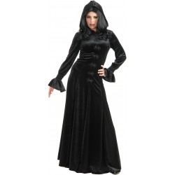 Fantasia Feminina Vampira Robe Preto com Capuz Crepúsculo Festa Halloween Carnaval