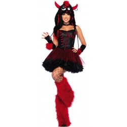 Fantasia Feminina Monstro Vermelho e Preto Festa Halloween Carnaval