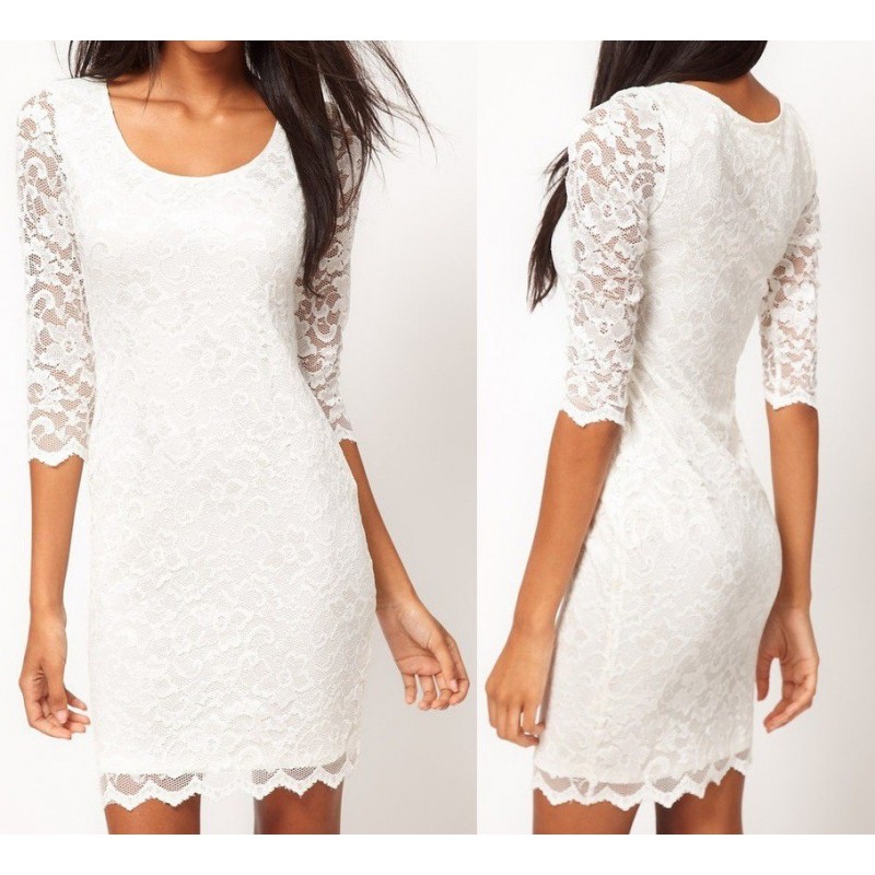 vestido curto branco com renda