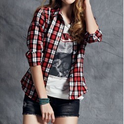 Camisa feminina Xadrez Casual manga longa