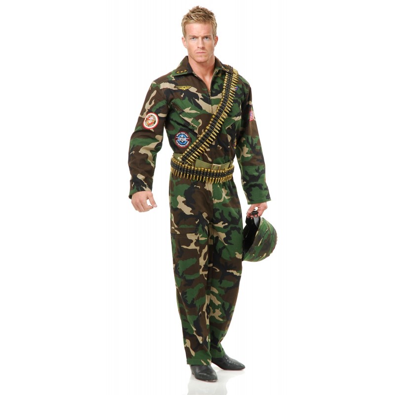 Fantasia Masculina Soldado Top Gun Festa Halloween Carnaval