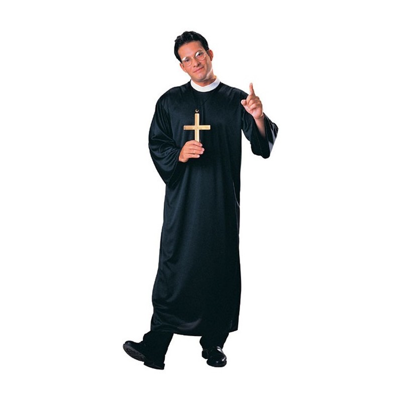 Fantasia Masculina Padre Túnica Preta Festa Halloween Carnaval