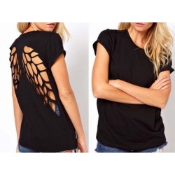 Blusa Camiseta Feminina Preta Asas de Anjo nas costas Preta