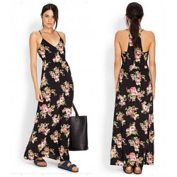 Vestido Longo Verão Estampado Floral Chiffon com Alças