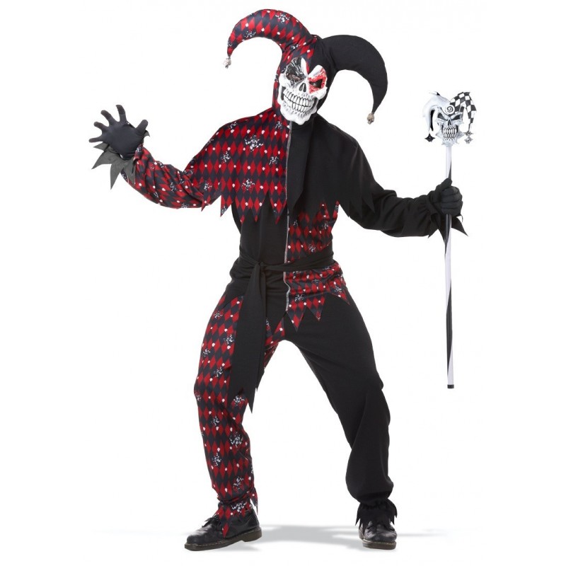 Fantasia Masculina de Terror Bobo da Corte Sinistro Festa Halloween Carnaval