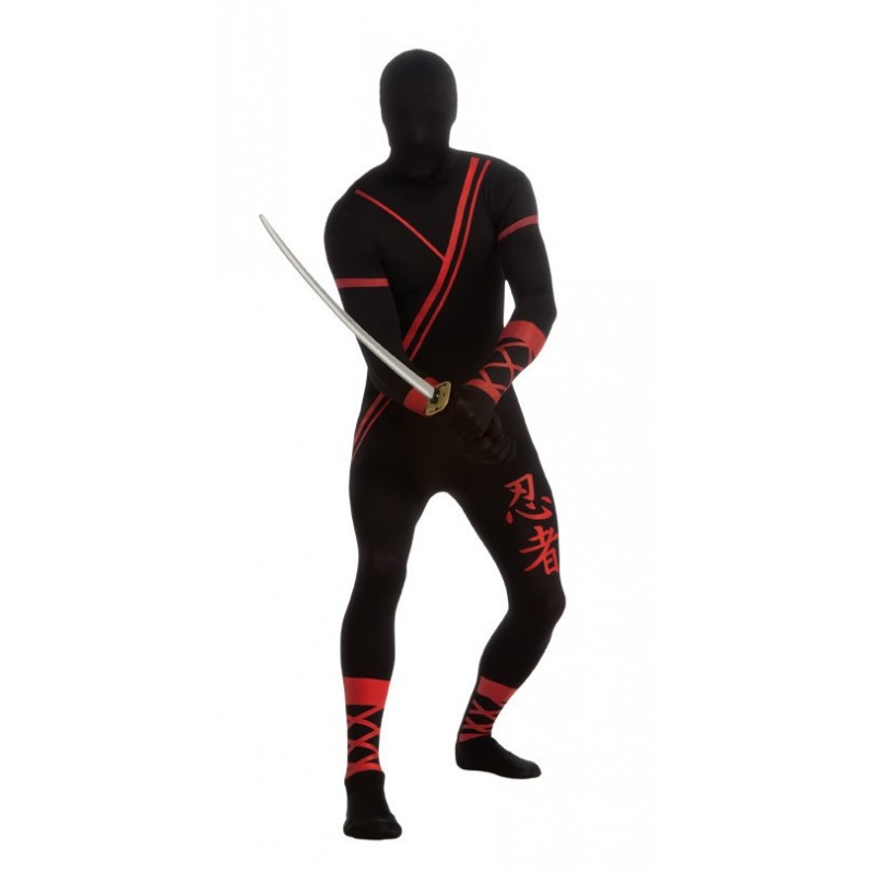 Fantasia Masculina Macacão Ninja Bodysuit Laranjado Halloween Carnaval Festa