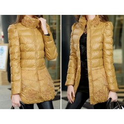 Jaqueta Casaco Longo feminino Inverno couro acolchoado 