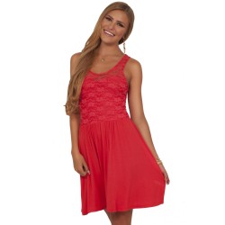 Vestido Casual Verão Coral com Renda