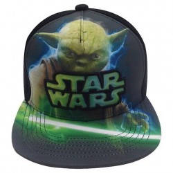 Boné Saga Star Wars Aba Reta Mestre Yoda com Sabre de Luz Preto