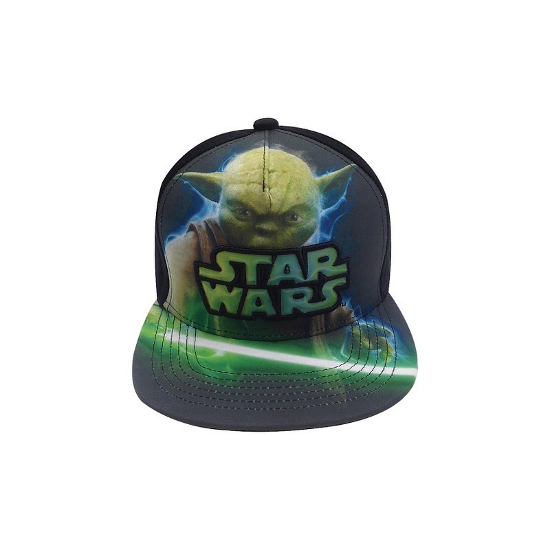 Boné Saga Star Wars Aba Reta Mestre Yoda com Sabre de Luz Preto