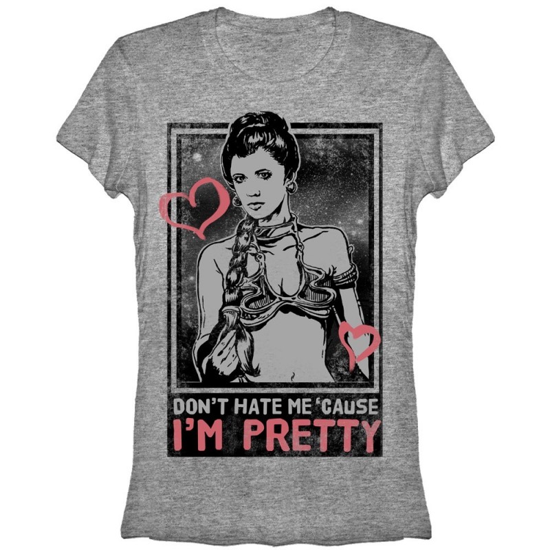 Camiseta Blusinha Feminina Star Wars Cinza Princesa Leia