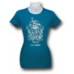 Camiseta Blusinha Feminina Star Wars R2D2 Meu Herói Azul