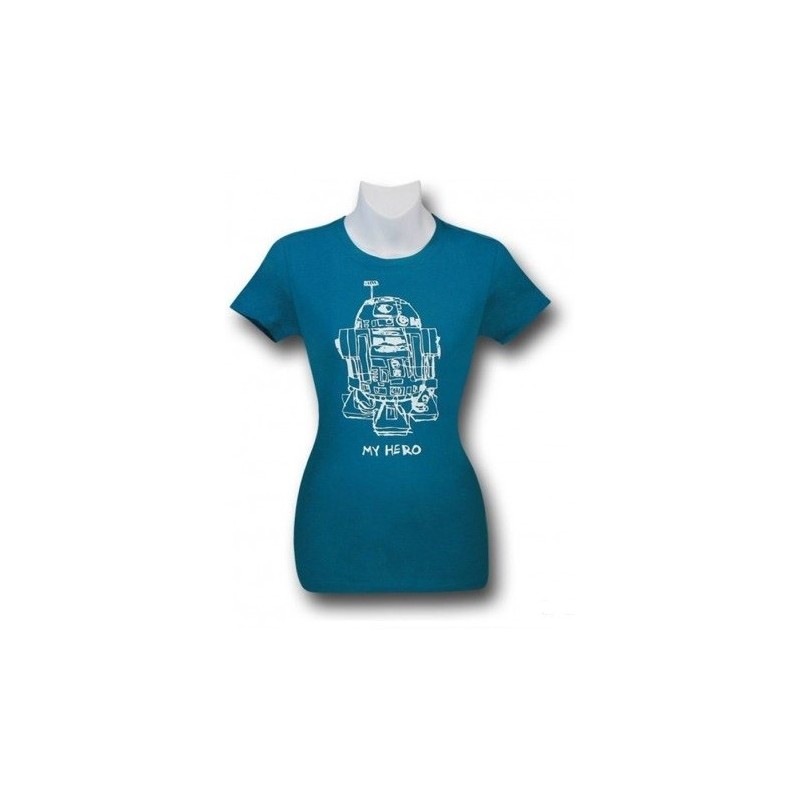 Camiseta Blusinha Feminina Star Wars R2D2 Meu Herói Azul