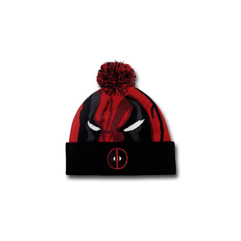 Gorro Touca Deadpool Preta e Vermelha com Símbolo Bordado Geek